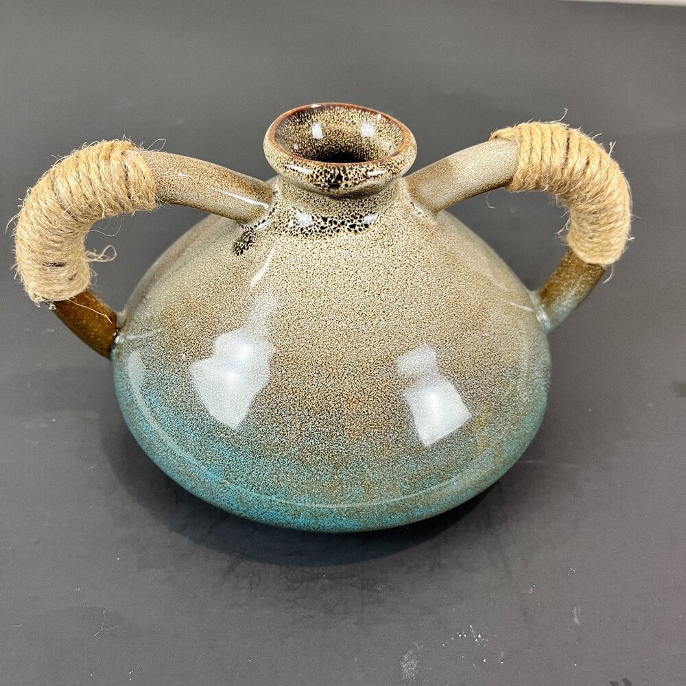 Unique small art pottery vase, 6" x 4"